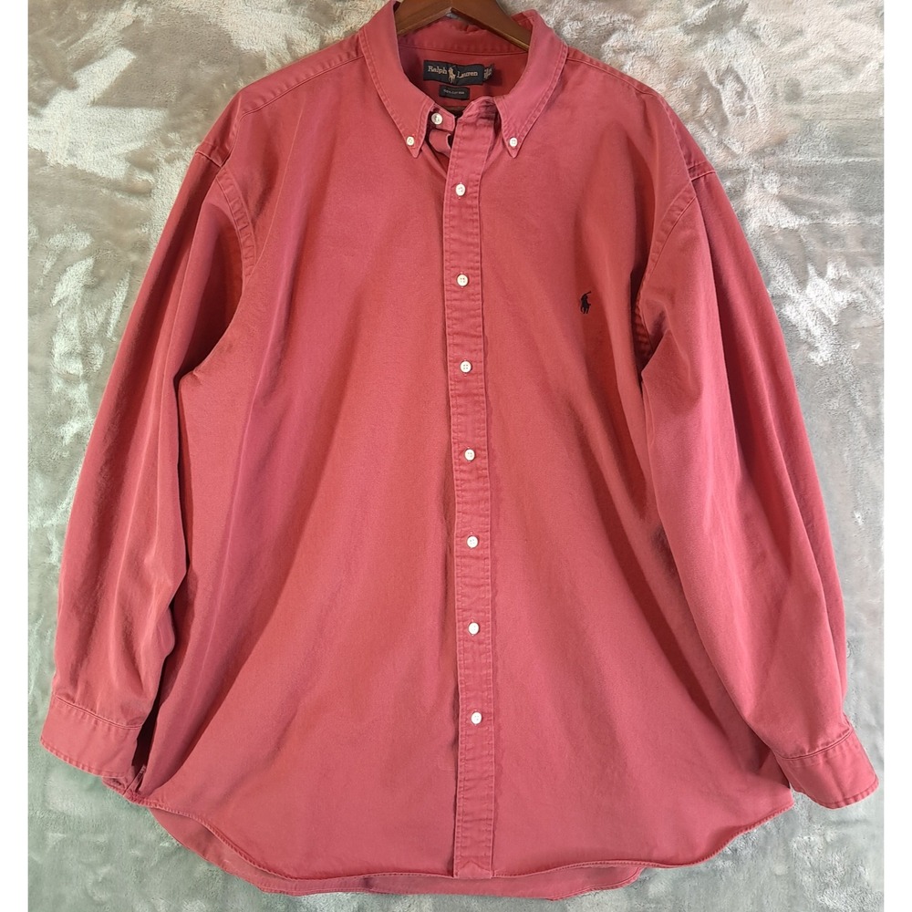 Ralph Lauren Mens 2XB Big & Tall Red Coral Long Sleeve Button Down Shirt Pony